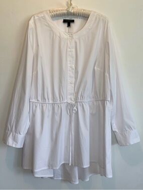 Lane Bryant White Cinch Waist Tunic Blouse